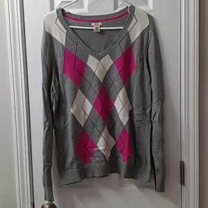IZOD Long Sleeve Argyle V-neck Sweater Gray color Size XL